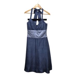 Jenny Yoo Silk Halter Slate Blue Dress SIZE 6